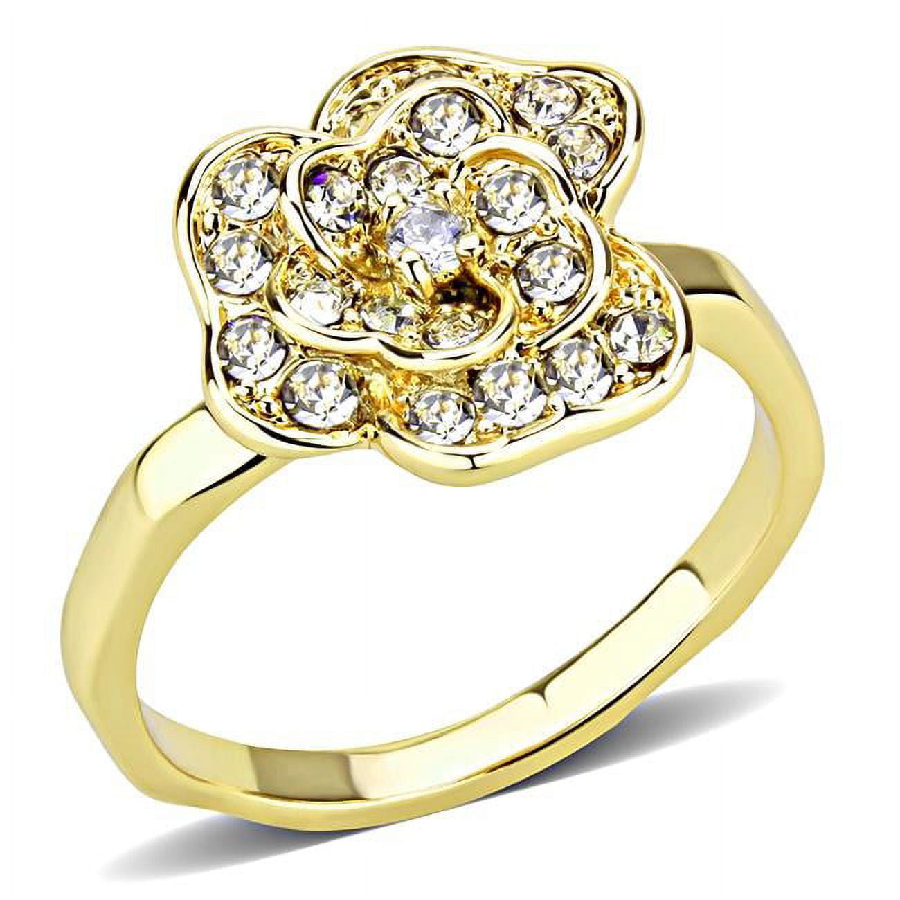 Women Gold Brass Ring with Top Grade Crystal in Clear - Size 9