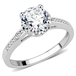 Women Rhodium Brass Ring with AAA Grade CZ in Clear - Size 8