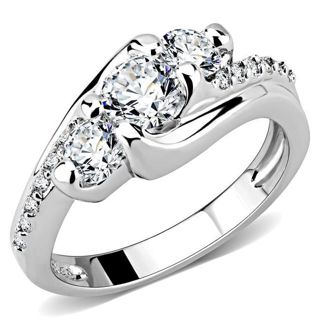 Women Rhodium Brass Ring with AAA Grade CZ in Clear - Size 5