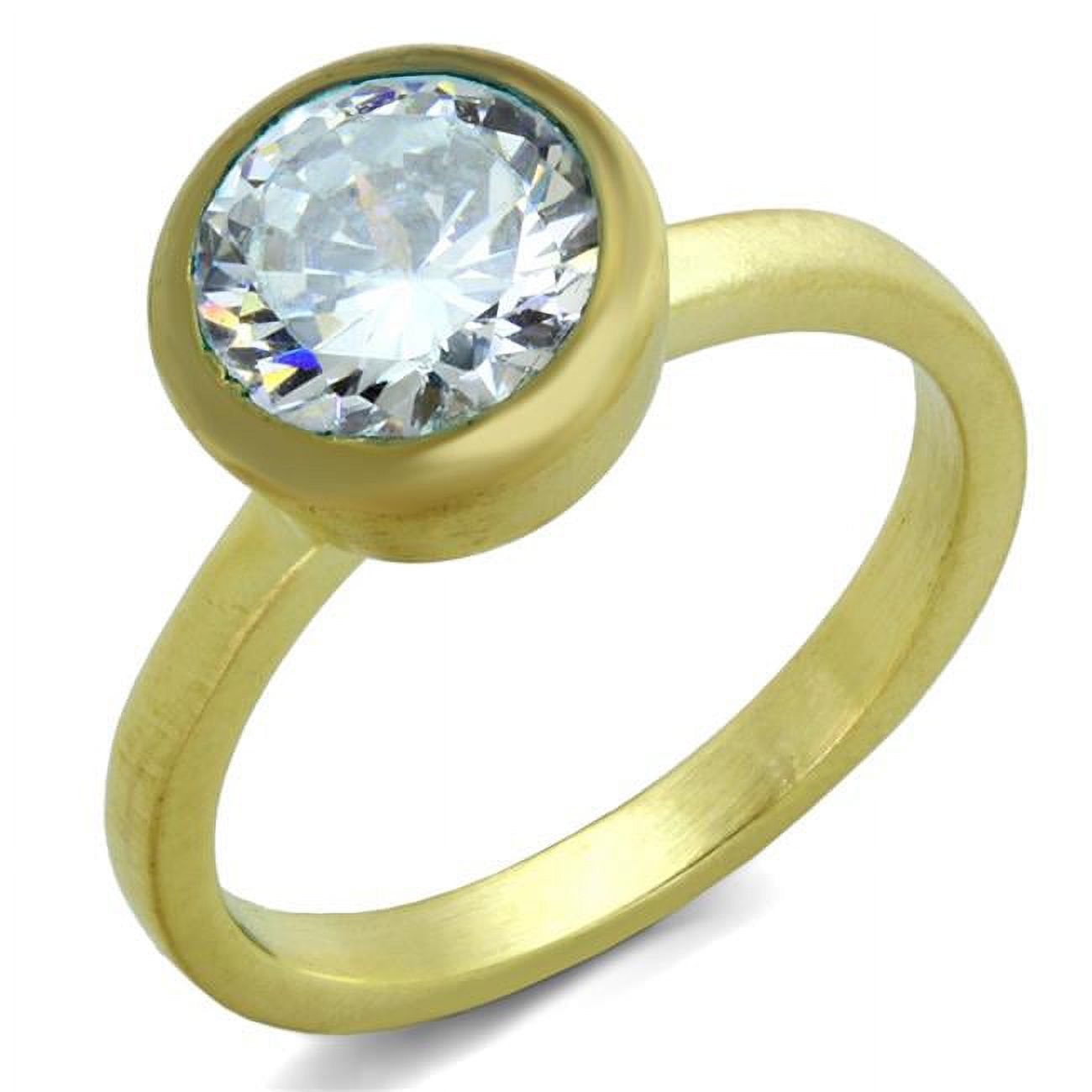 Women Gold & Brush Brass Ring with AAA Grade CZ in Clear - Size 5