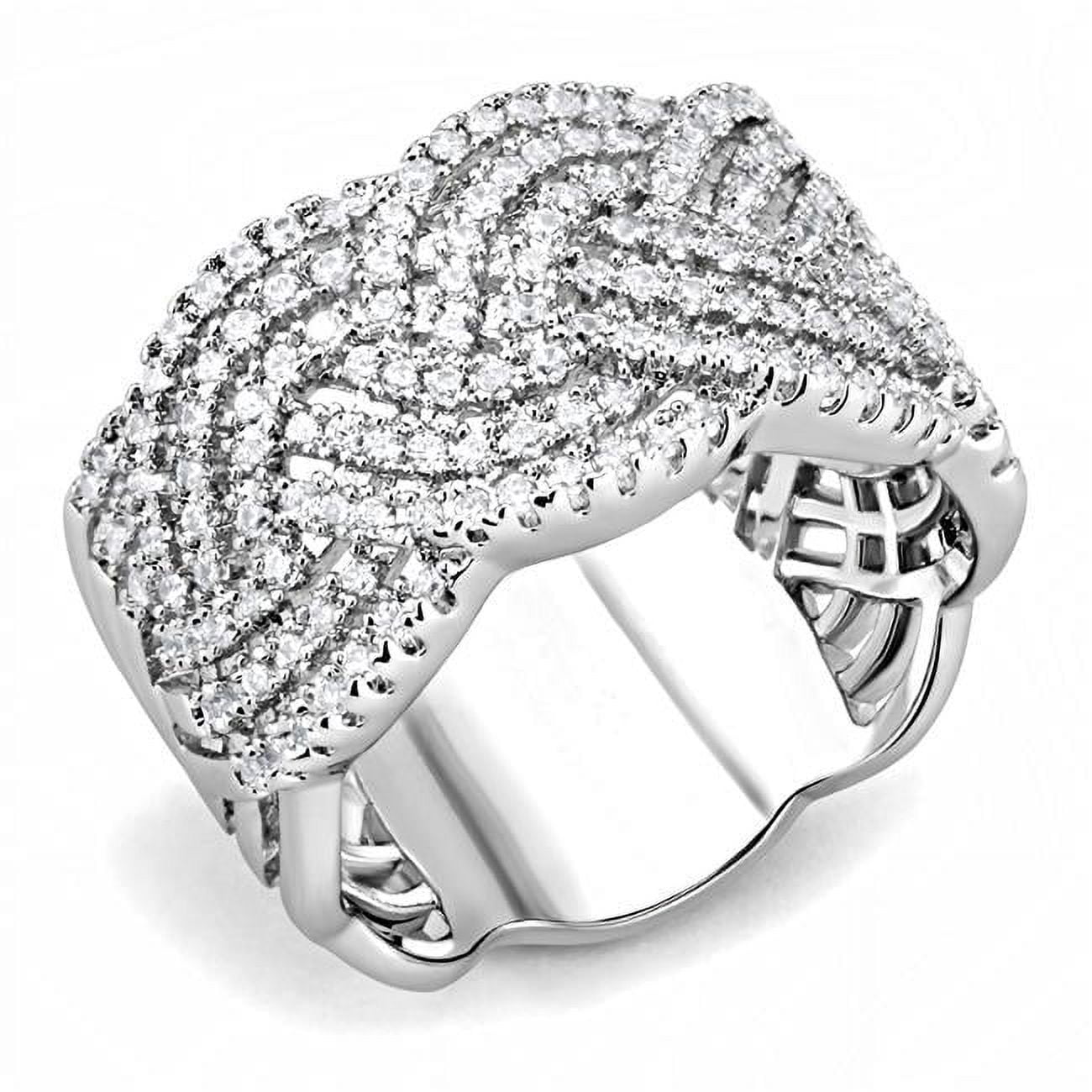 Women Rhodium Brass Ring with AAA Grade CZ in Clear - Size 10