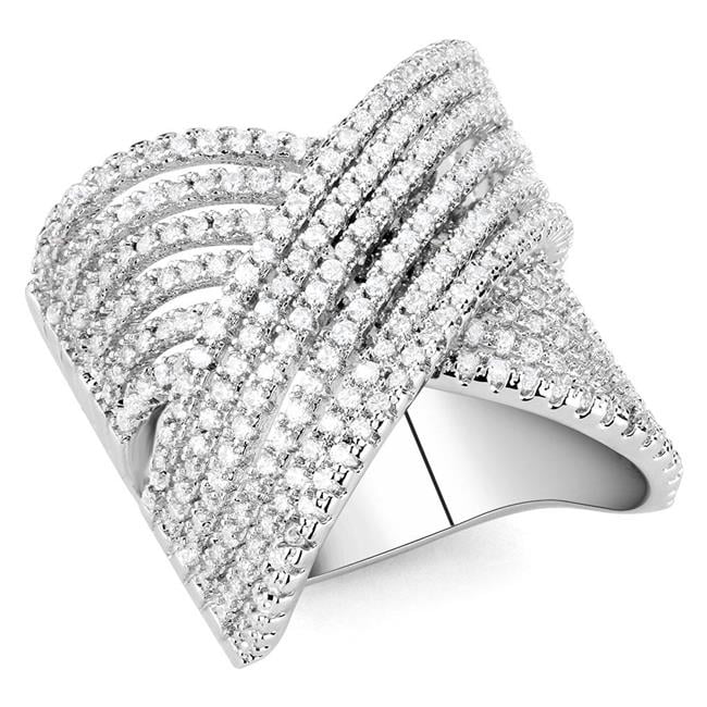 Women Rhodium Brass Ring with AAA Grade CZ in Clear - Size 9