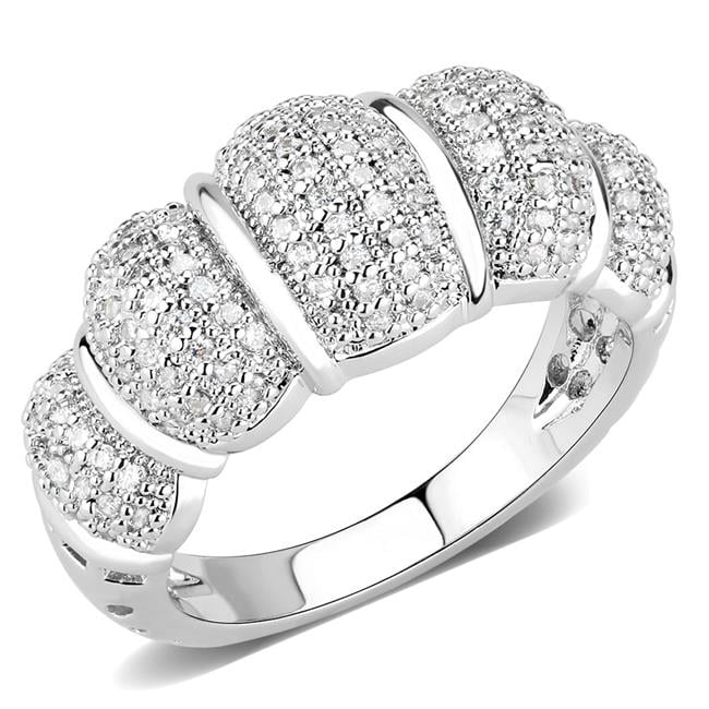 Women Rhodium Brass Ring with AAA Grade CZ in Clear - Size 7