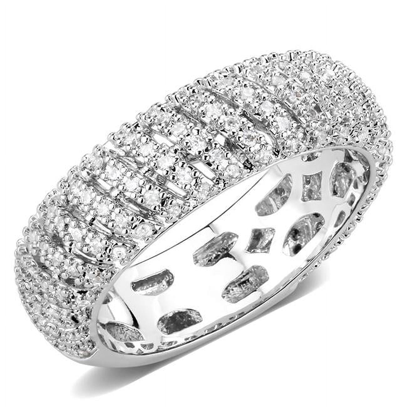 Women Rhodium Brass Ring with AAA Grade CZ in Clear - Size 9