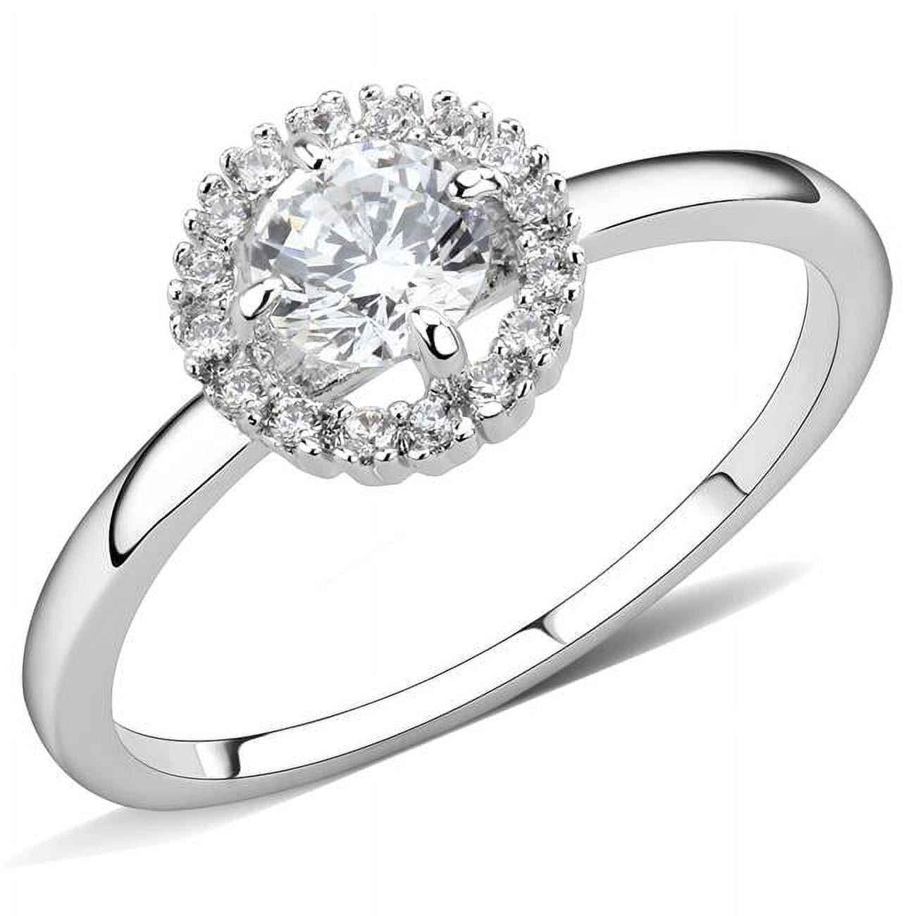 Women Rhodium Brass Ring with AAA Grade CZ in Clear - Size 8