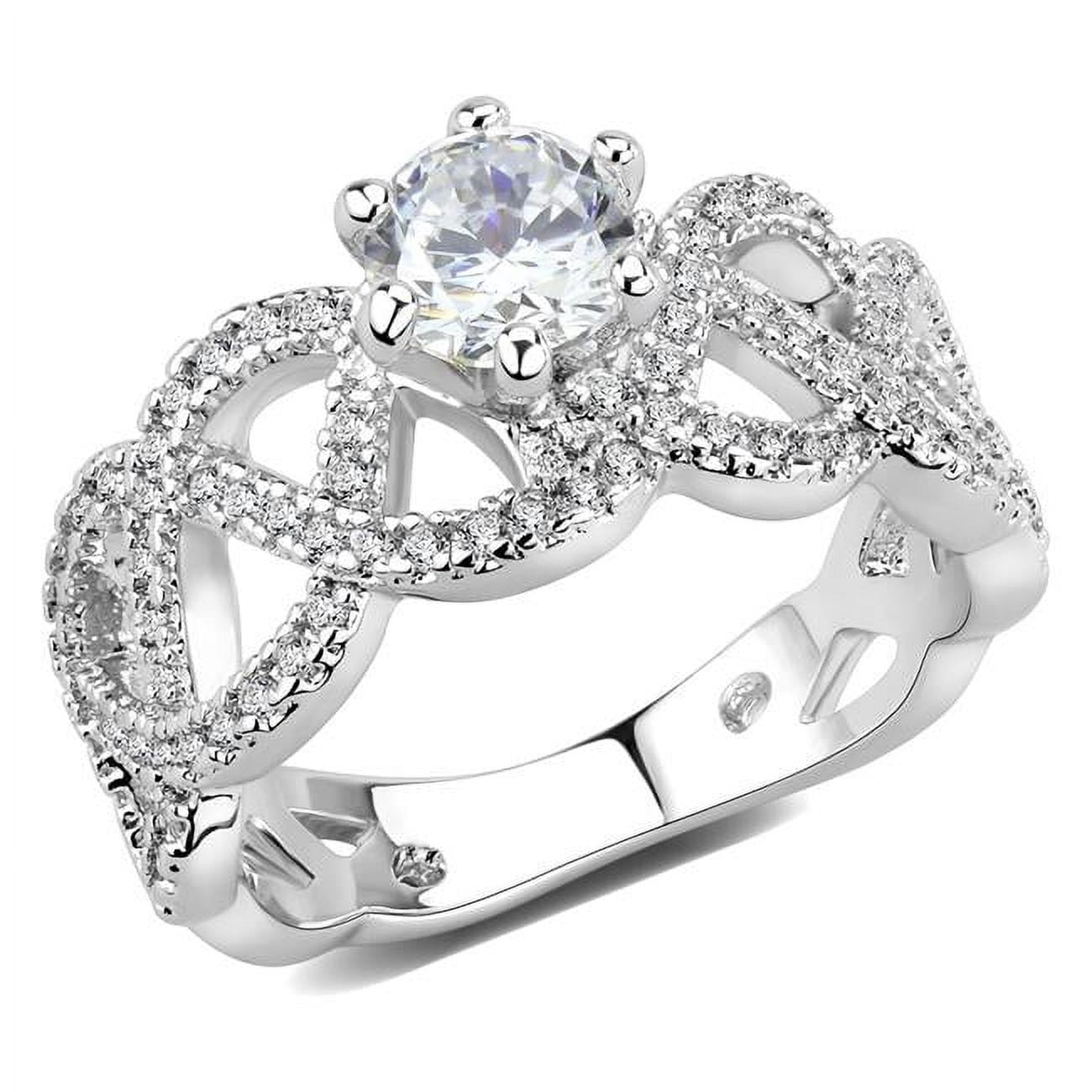 Women Rhodium Brass Ring with AAA Grade CZ in Clear - Size 5