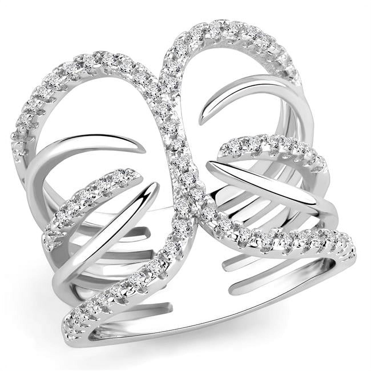 Women Rhodium Brass Ring with AAA Grade CZ in Clear - Size 7
