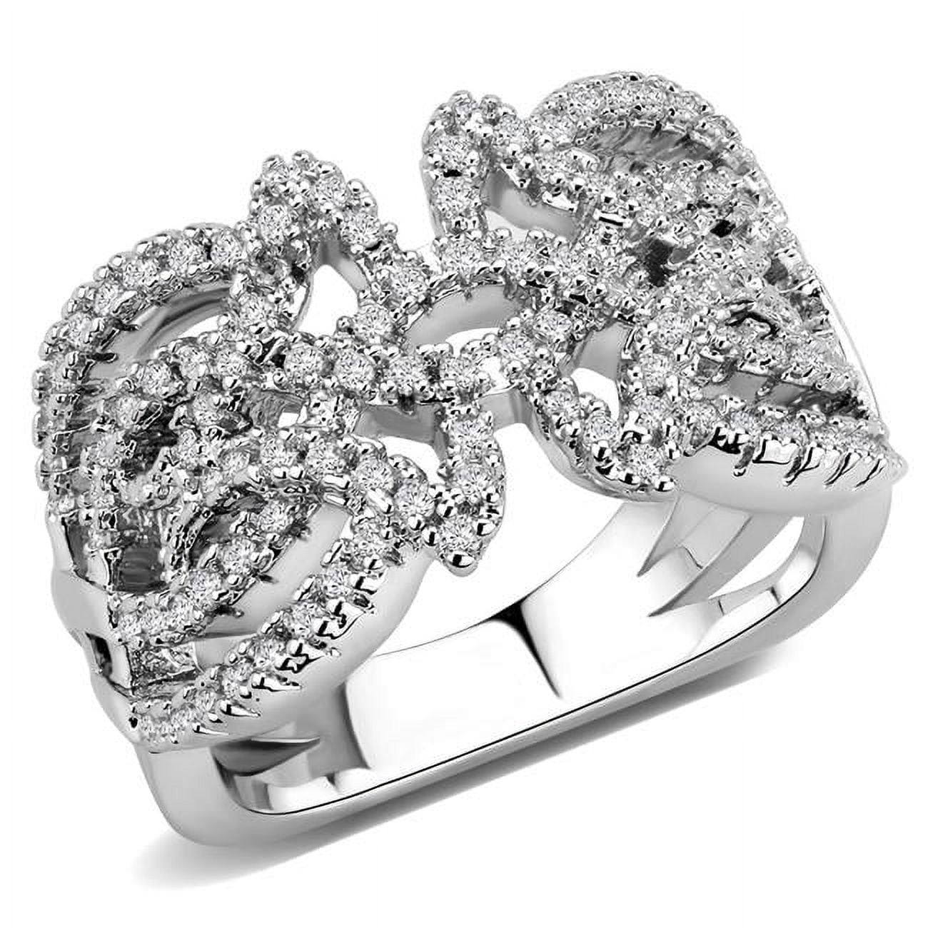 Women Rhodium Brass Ring with AAA Grade CZ in Clear - Size 5