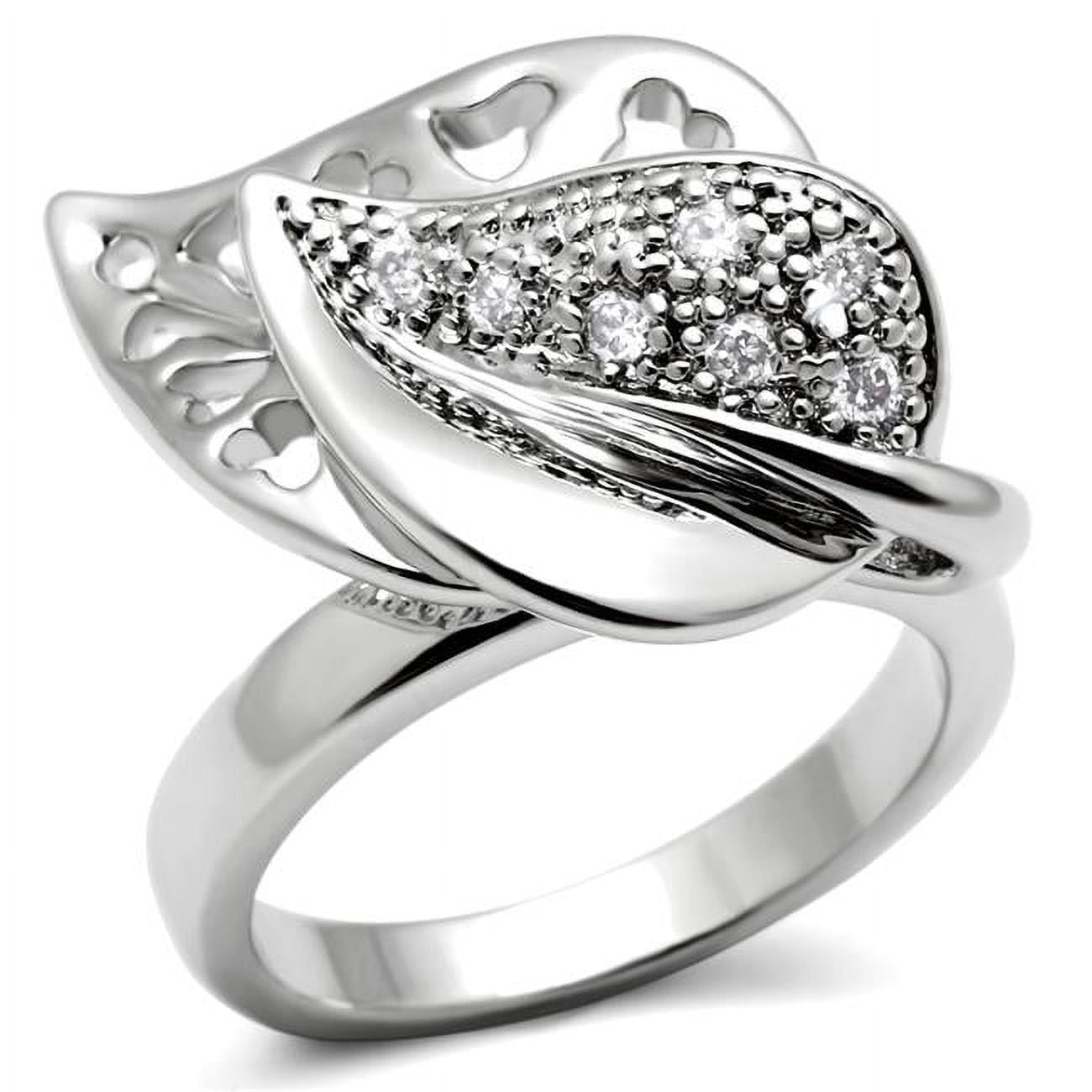 Women Rhodium Brass Ring with AAA Grade CZ in Clear - Size 8