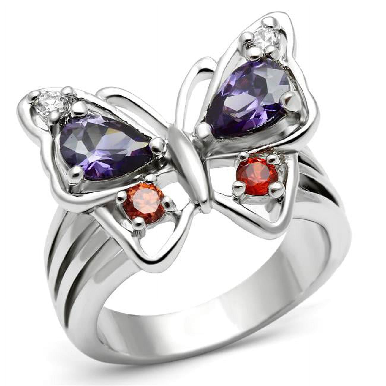 Women Rhodium Brass Ring with AAA Grade CZ in Multi Color - Size 5