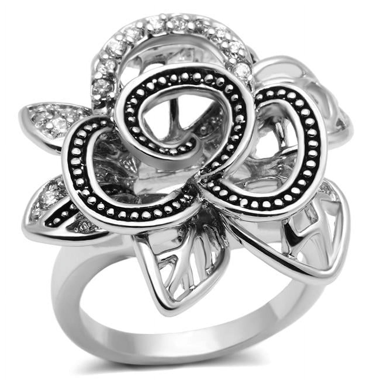 Women Rhodium Brass Ring with AAA Grade CZ in Clear - Size 5