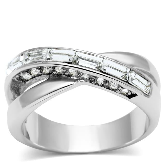 Women Rhodium Brass Ring with Top Grade Crystal in Clear - Size 5