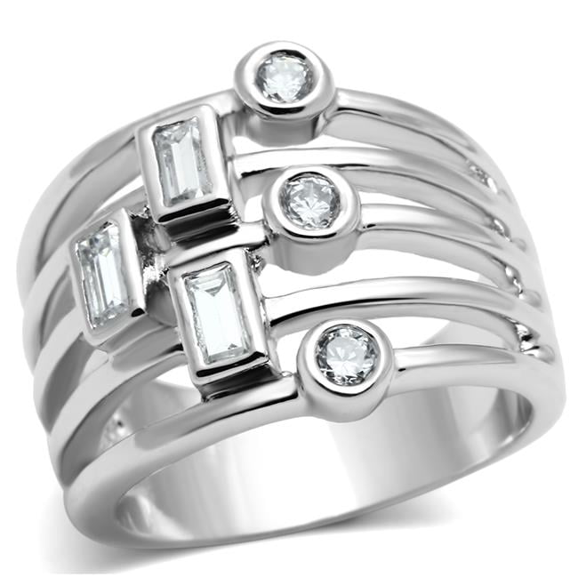 Women Rhodium Brass Ring with AAA Grade CZ in Clear - Size 5