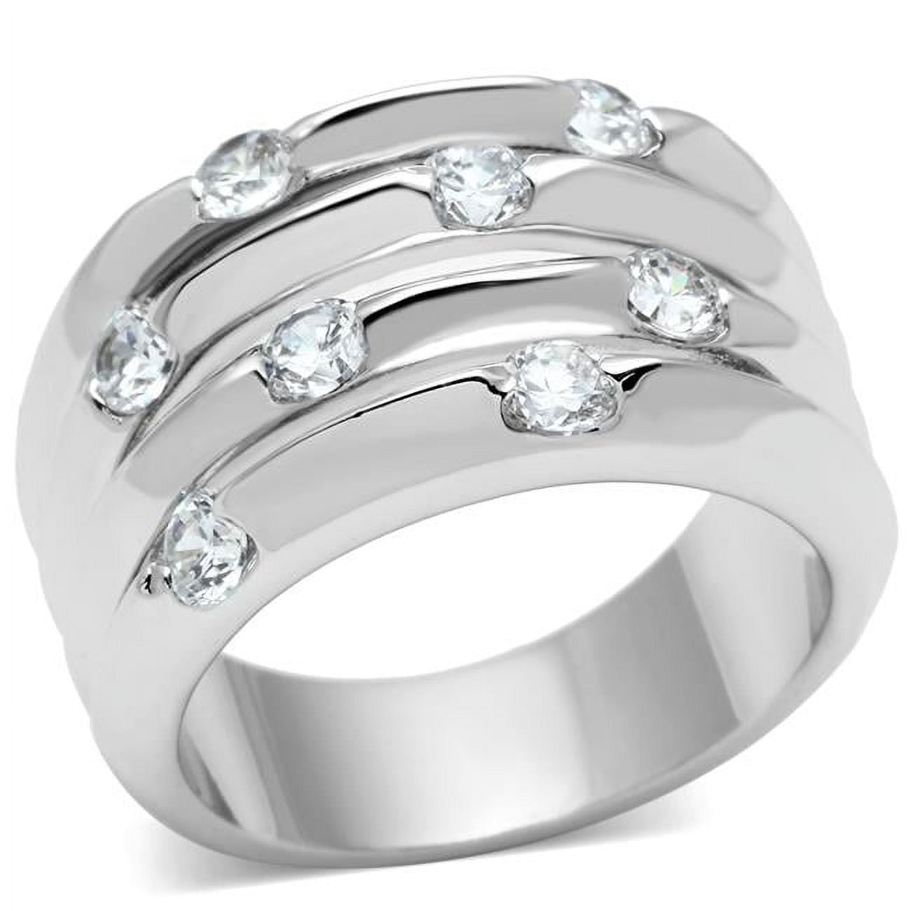 Women Rhodium Brass Ring with AAA Grade CZ in Clear - Size 6