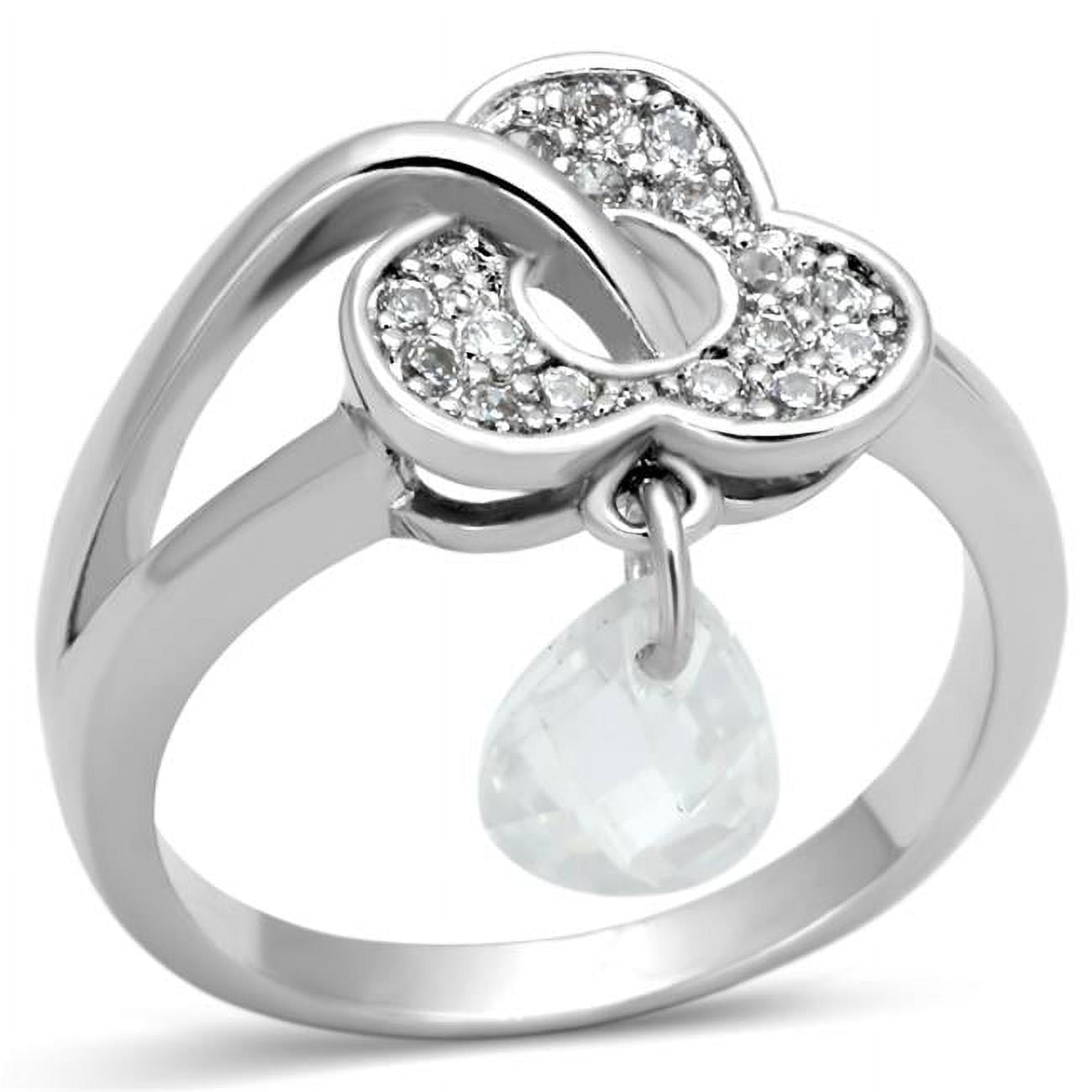 Women Rhodium Brass Ring with AAA Grade CZ in Clear - Size 9