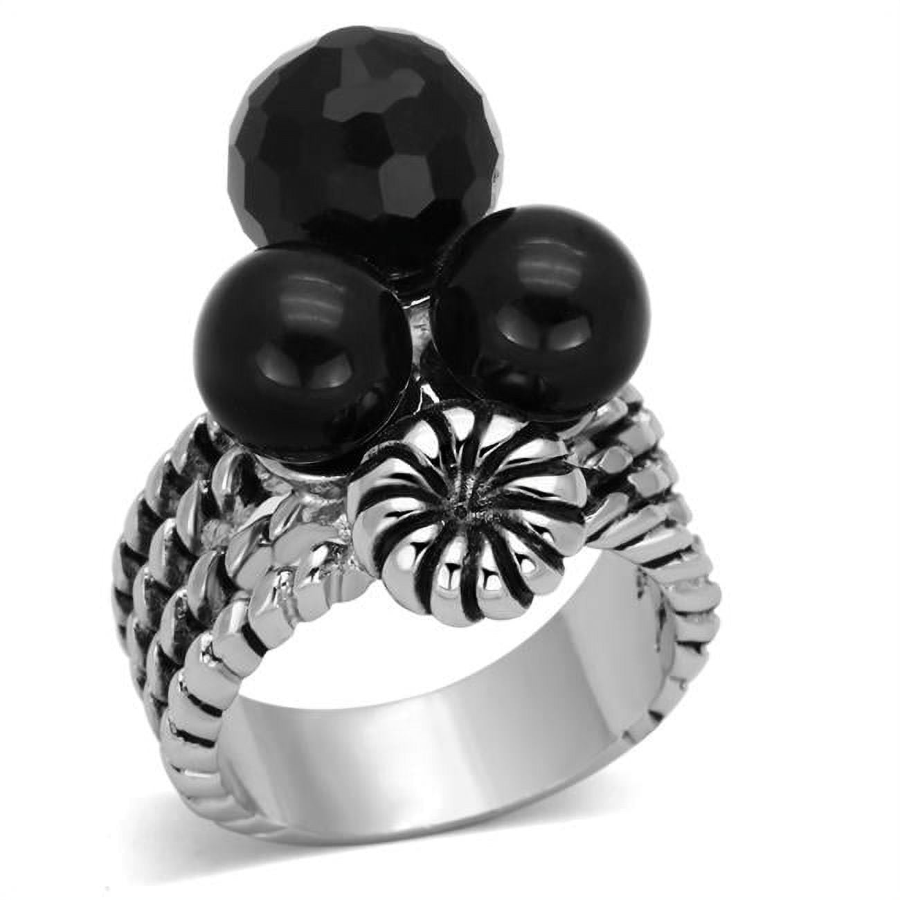 Women Rhodium Brass Ring with AAA Grade CZ in Black Diamond - Size 8