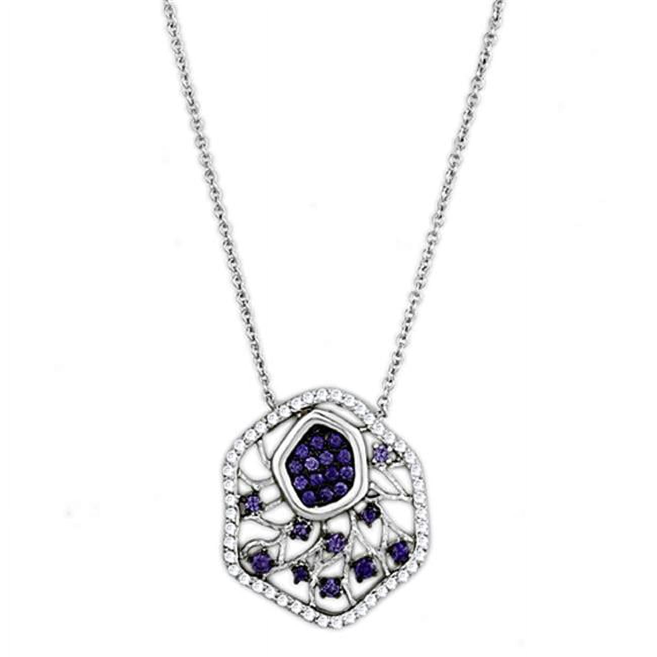 Picture of Alamode 3W438-16 Women Rhodium & Ruthenium Brass Necklace with AAA Grade CZ in Amethyst - 16 in.