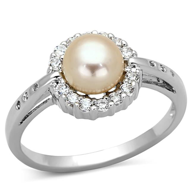 Women Rhodium Brass Ring with Synthetic in White - Size 5