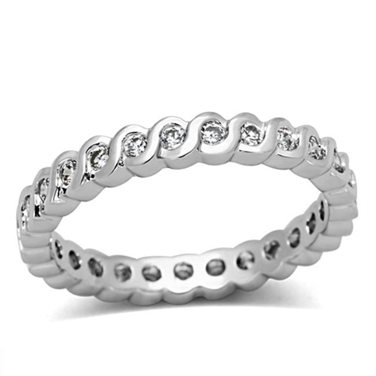 Women Rhodium Brass Ring with AAA Grade CZ in Clear - Size 6