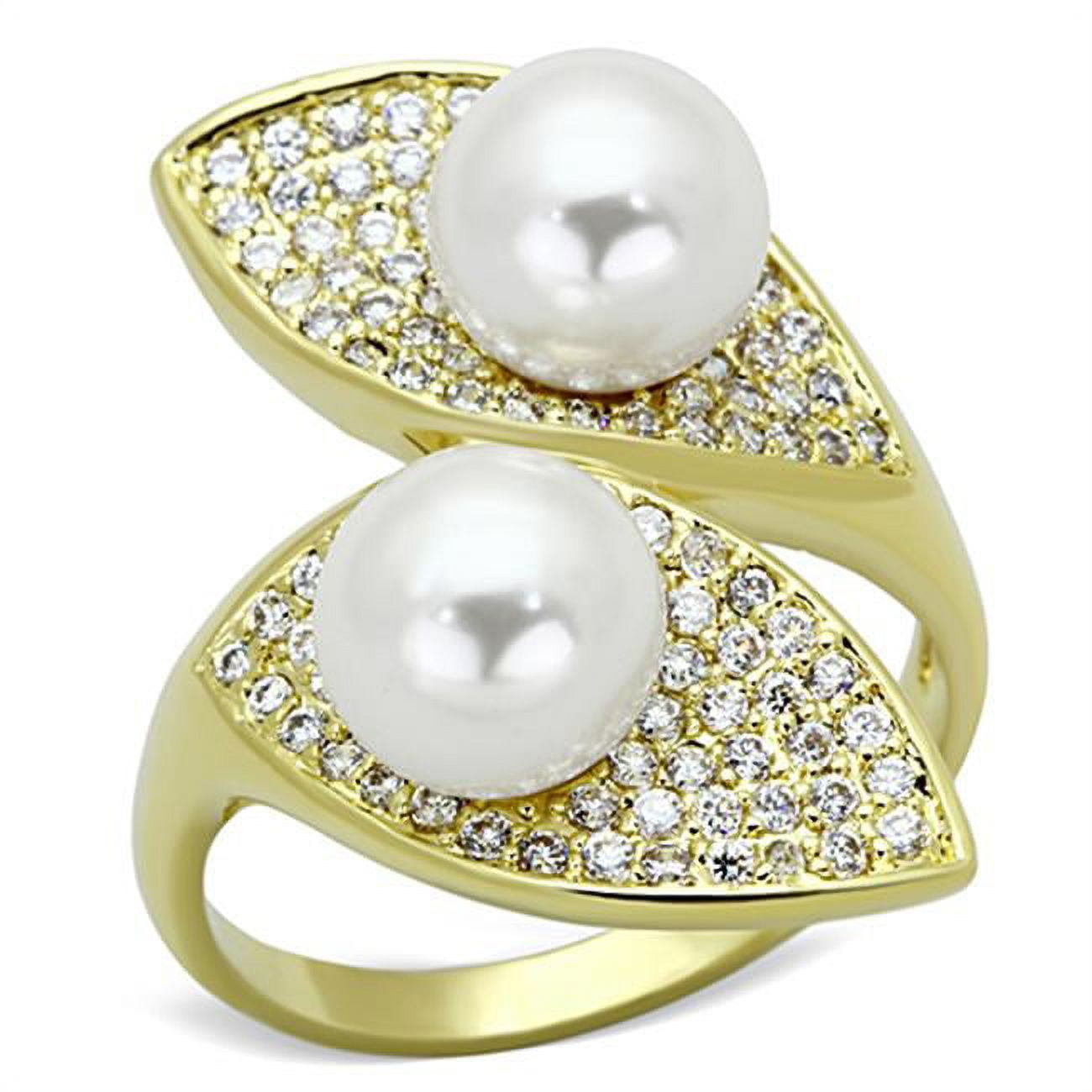 Women Gold Brass Ring with Synthetic in White - Size 6