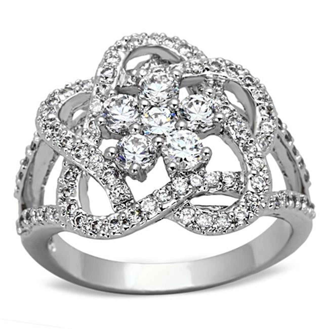 Women Rhodium Brass Ring with AAA Grade CZ in Clear - Size 9