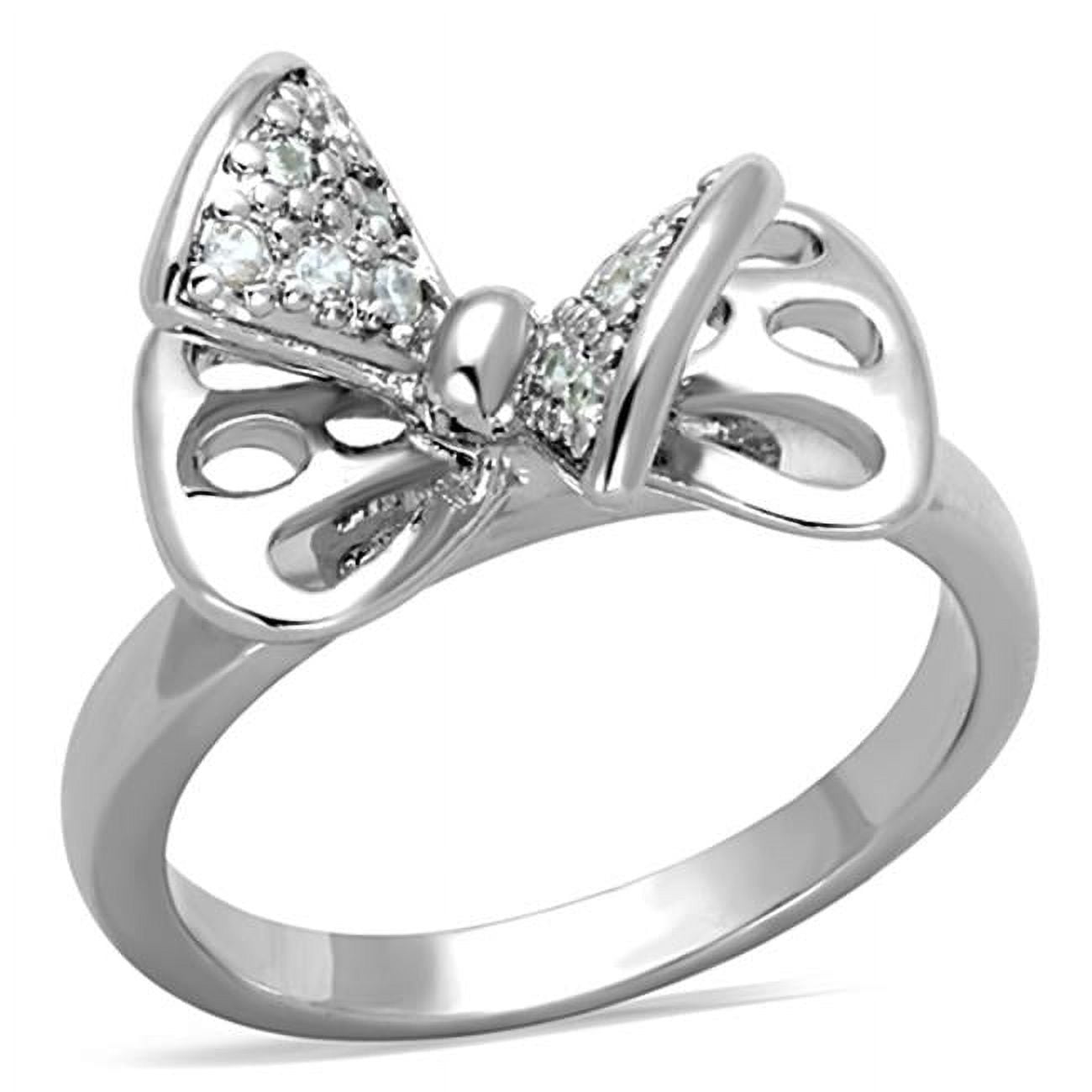 Women Rhodium Brass Ring with AAA Grade CZ in Clear - Size 10