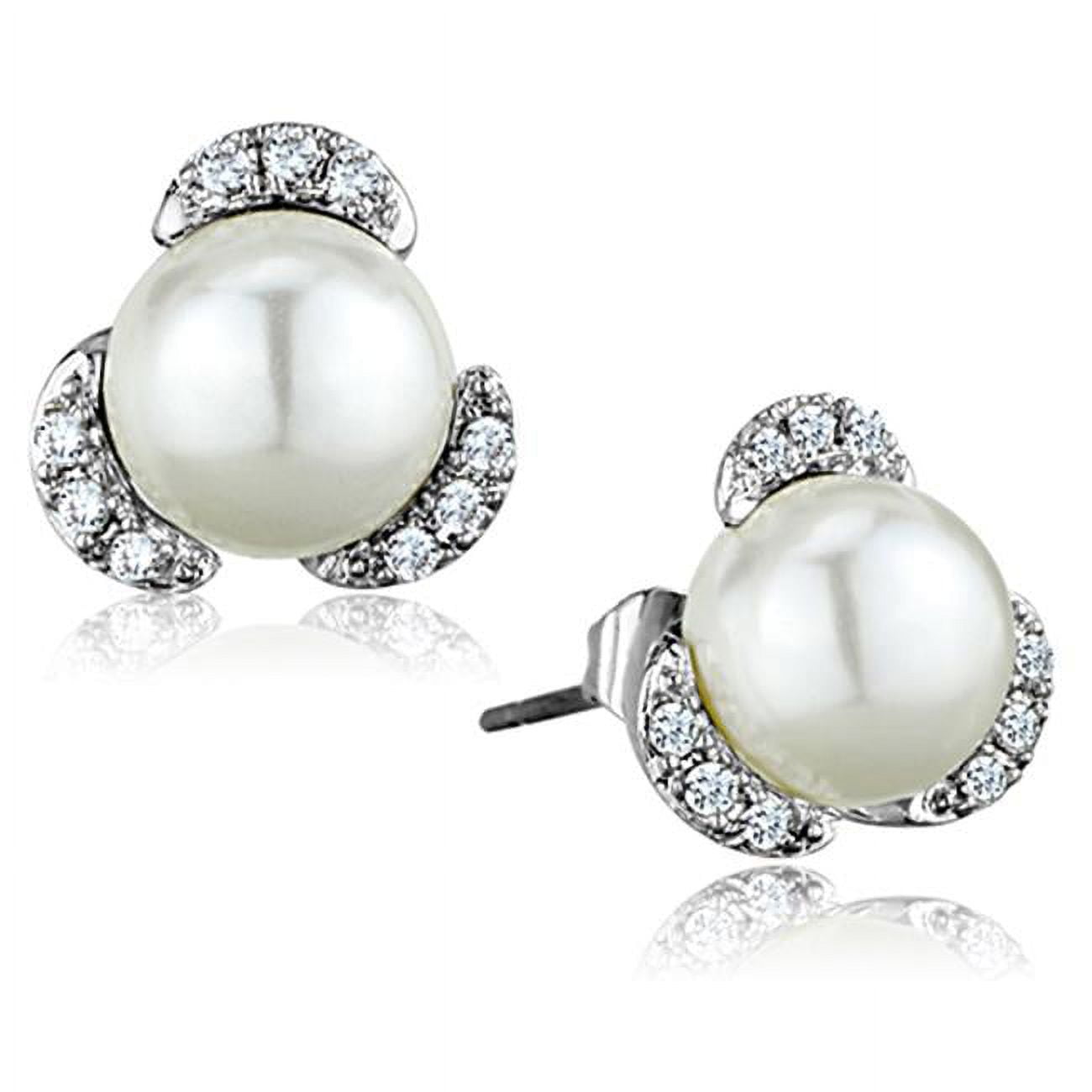 Picture of Alamode 3W686 Women Rhodium Brass Earrings with Synthetic in White