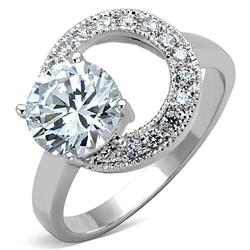 Women Rhodium Brass Ring with AAA Grade CZ in Clear - Size 7