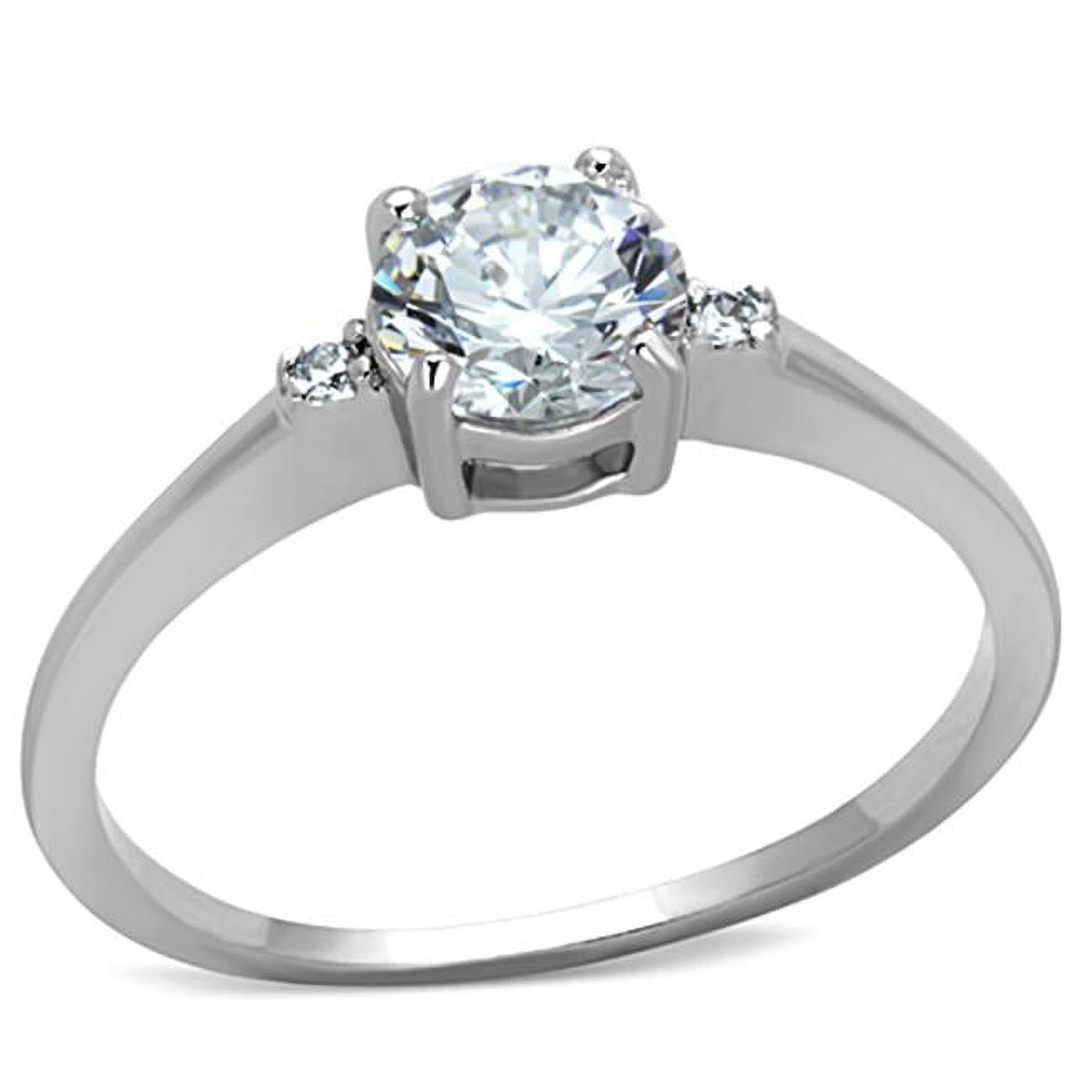 Women Rhodium Brass Ring with AAA Grade CZ in Clear - Size 9