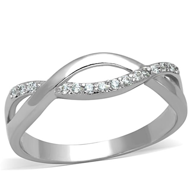 Women Rhodium Brass Ring with AAA Grade CZ in Clear - Size 6