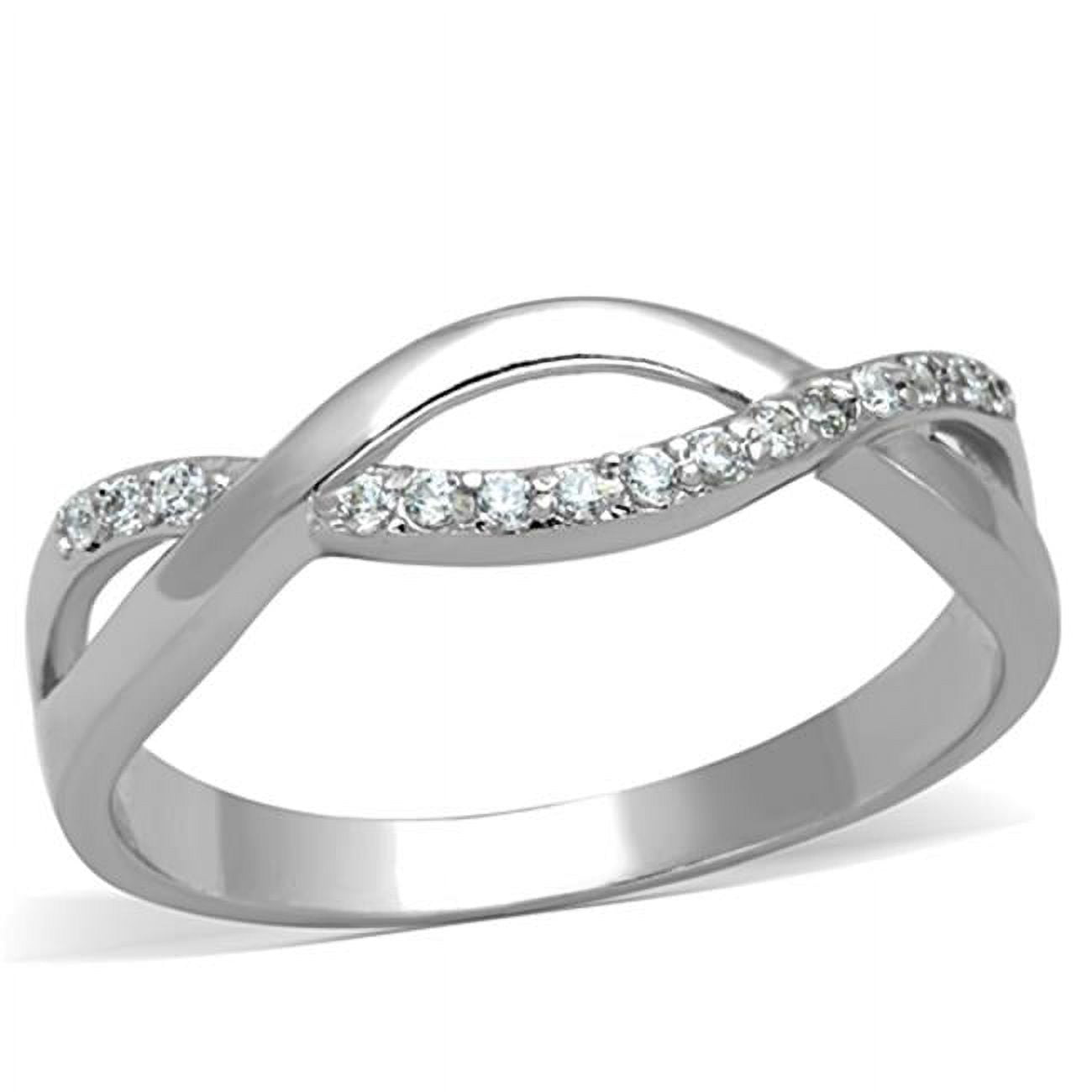Women Rhodium Brass Ring with AAA Grade CZ in Clear - Size 9