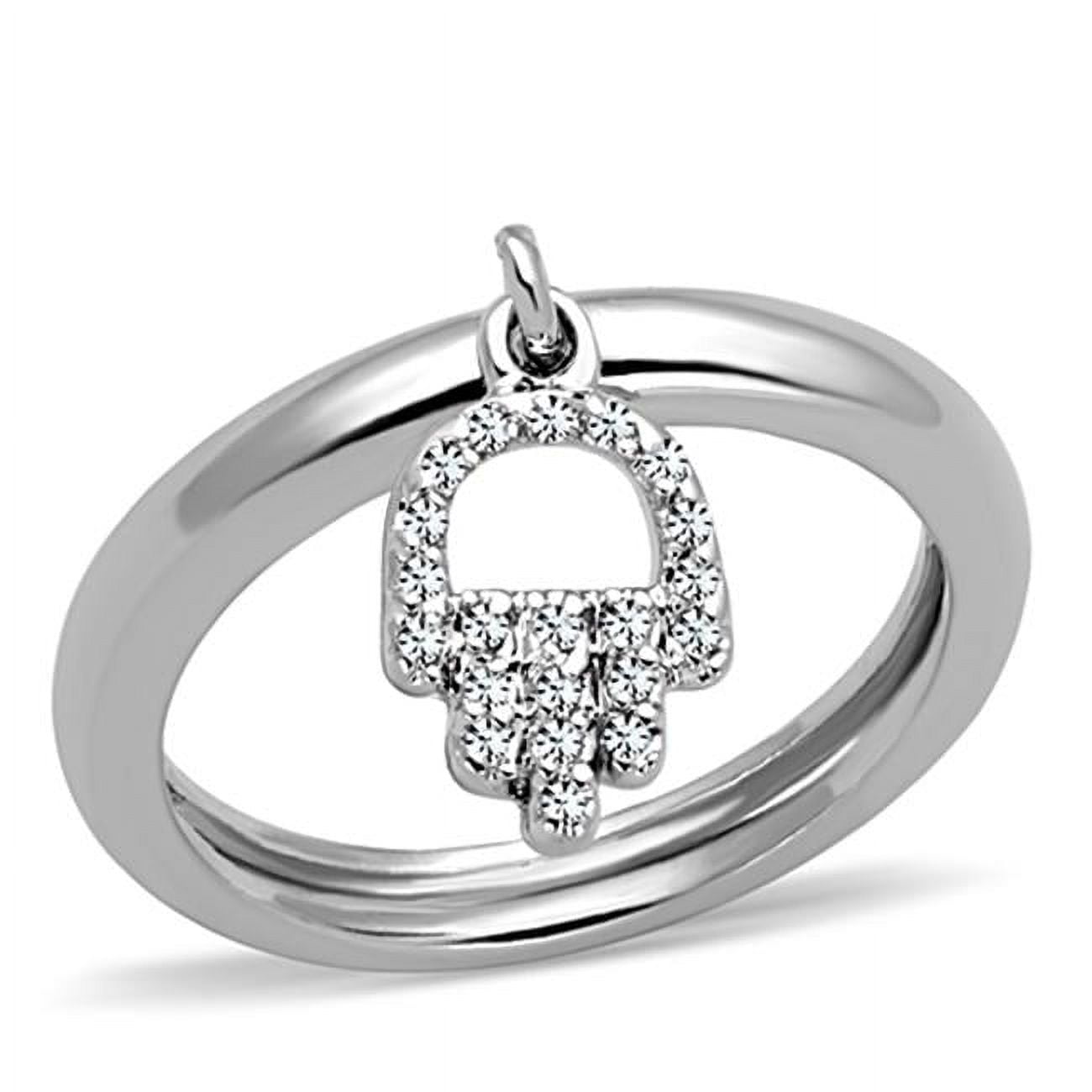 Women Rhodium Brass Ring with AAA Grade CZ in Clear - Size 6