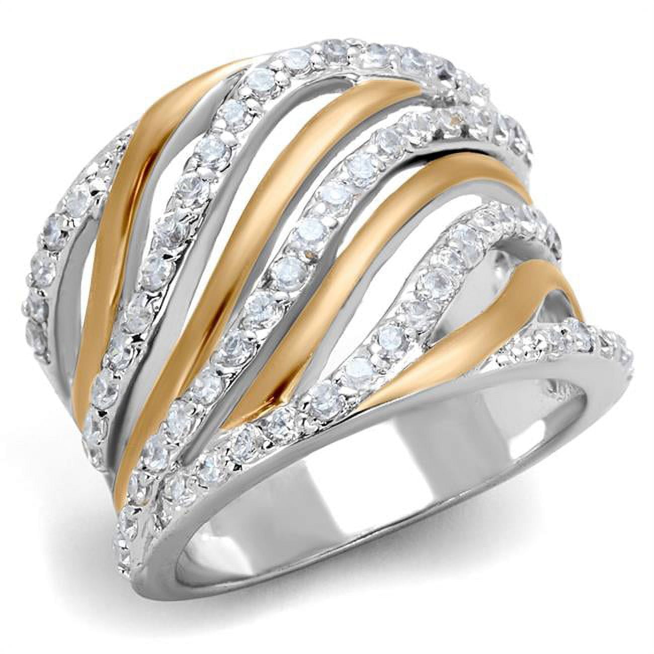 3W857-6 Women Rose Gold & Rhodium Brass Ring with AAA Grade CZ in Clear - Size 6
