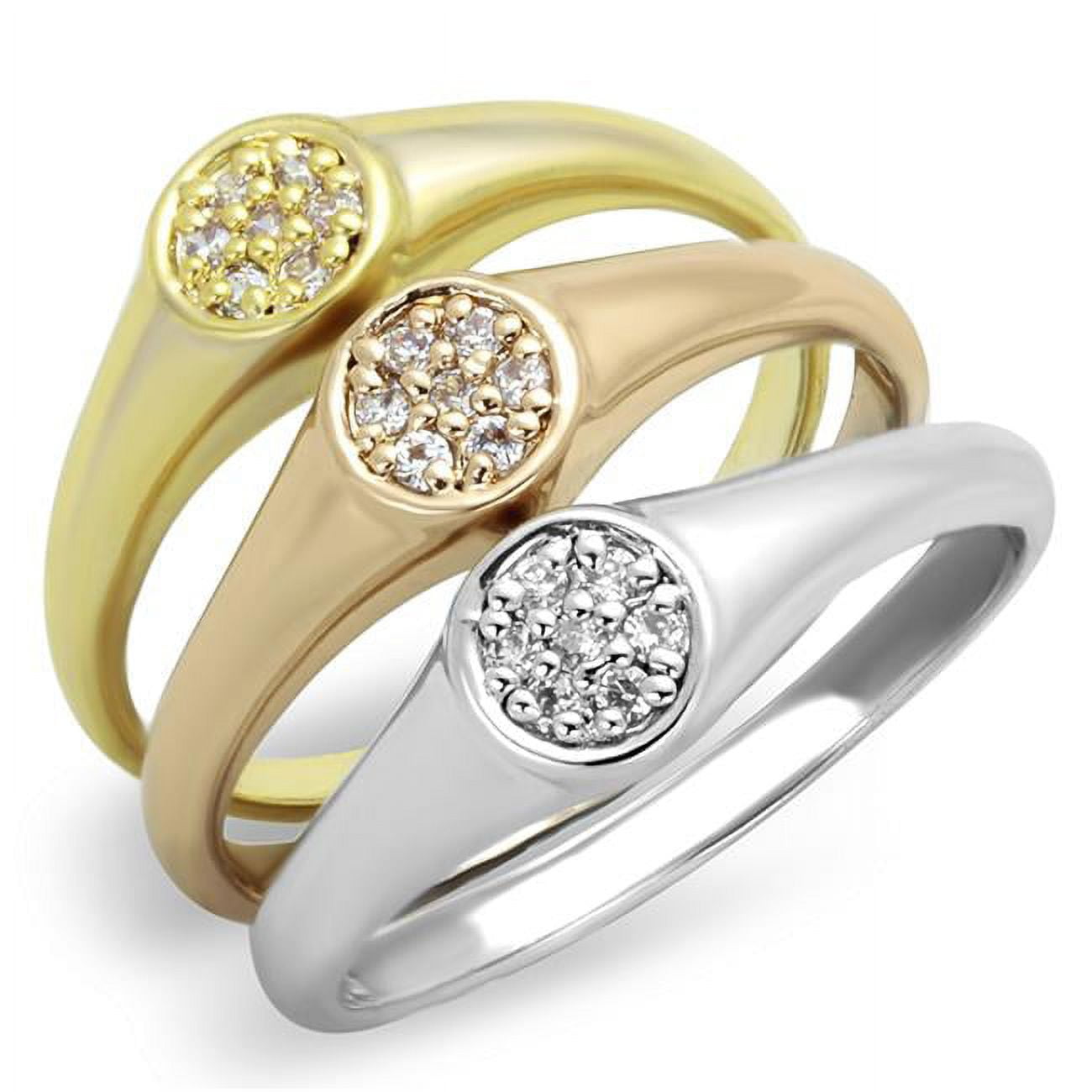 Women Rhodium & Gold & Rose Gold Brass Ring with AAA Grade CZ in Clear - Size 10