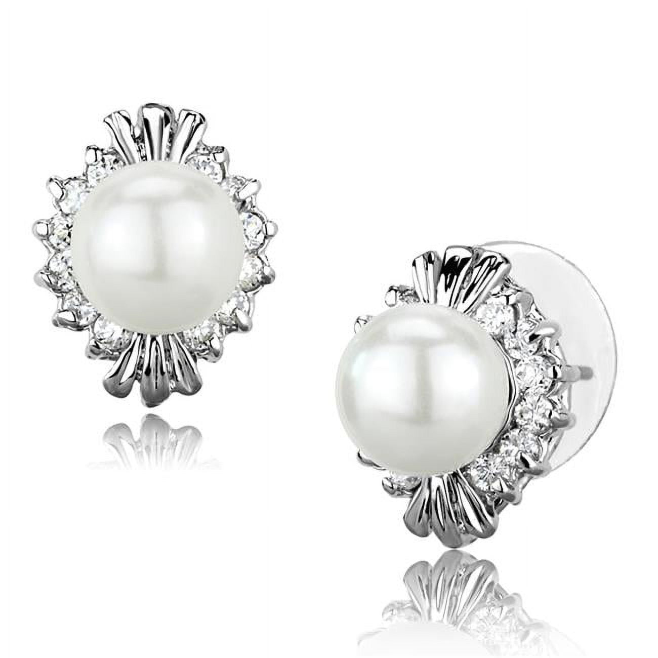 Picture of Alamode 3W886 Women Rhodium Brass Earrings with Synthetic in White