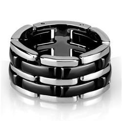 Picture of Alamode 3W974-8 Women High Polished Stainless Steel Ring with Ceramic in Jet - Size 8