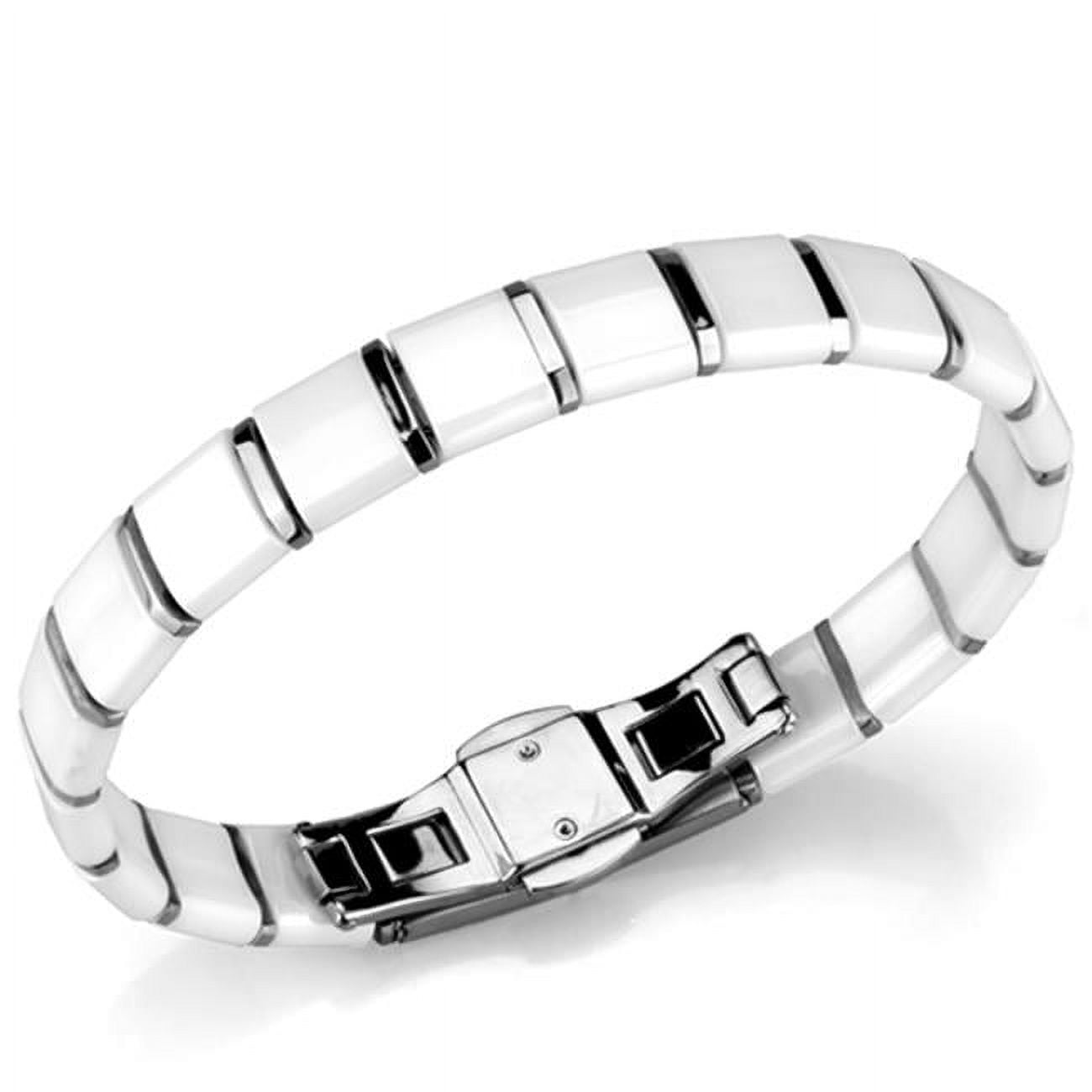 Picture of Alamode 3W985-8.5 Women High Polished Stainless Steel Bracelet with Ceramic in White - 8.5 in.