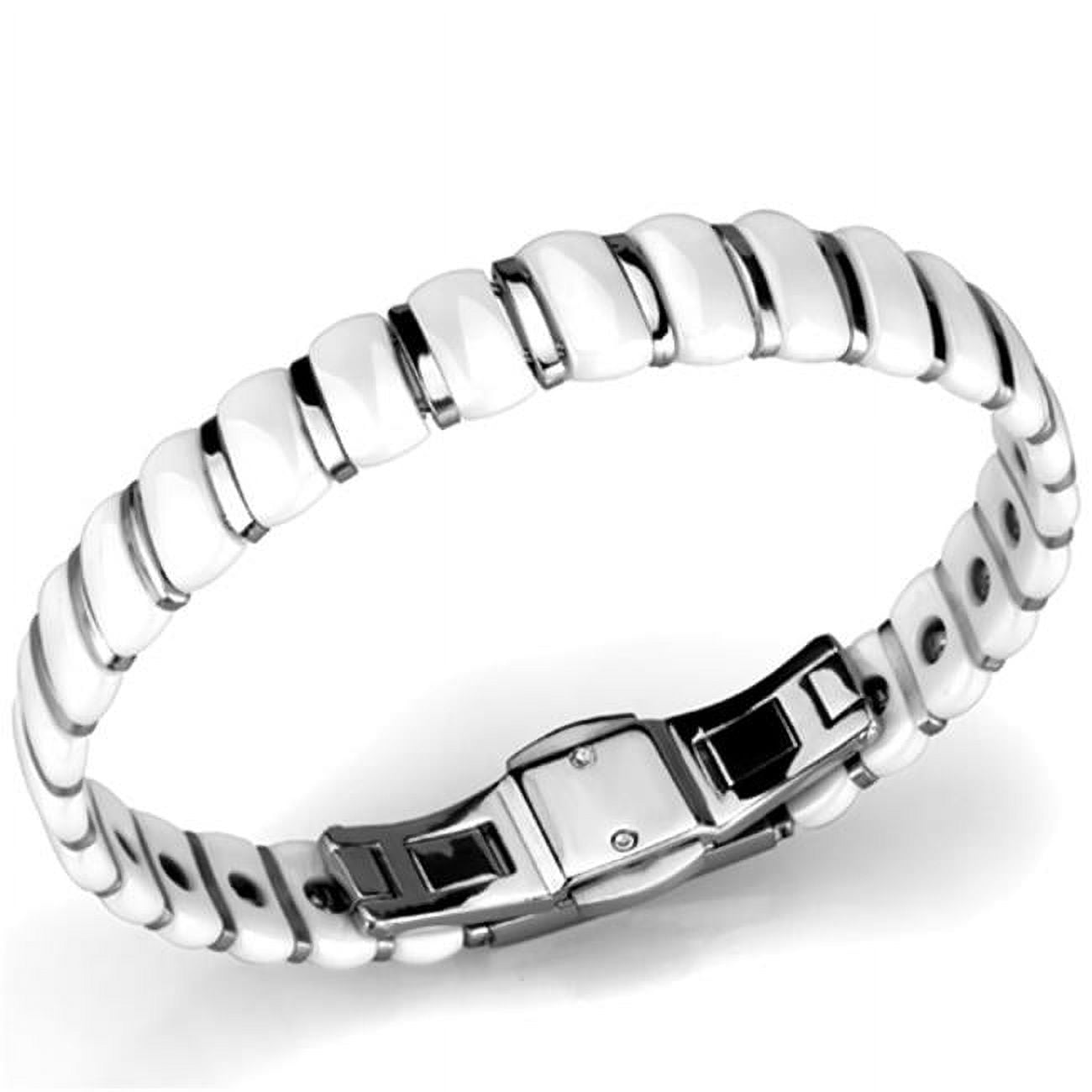 Picture of Alamode 3W994-8.25 Women High Polished Stainless Steel Bracelet with Ceramic in White - 8.25 in.