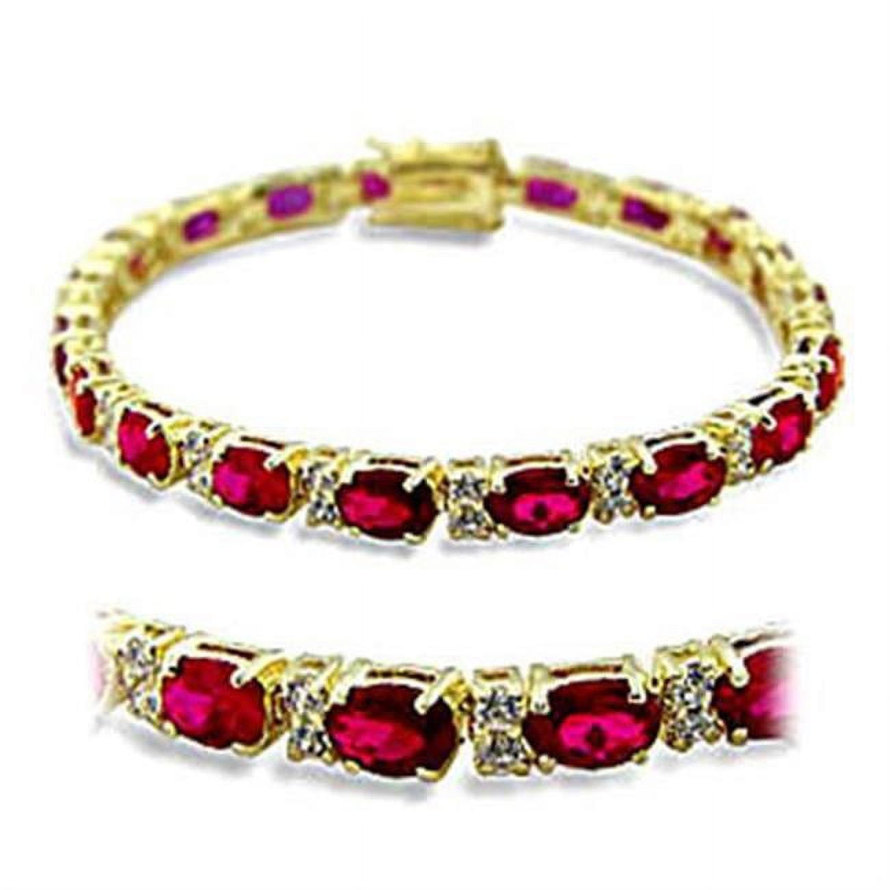 Picture of Alamode 415505-7 Women Gold Brass Bracelet with Synthetic in Ruby - 7 in.