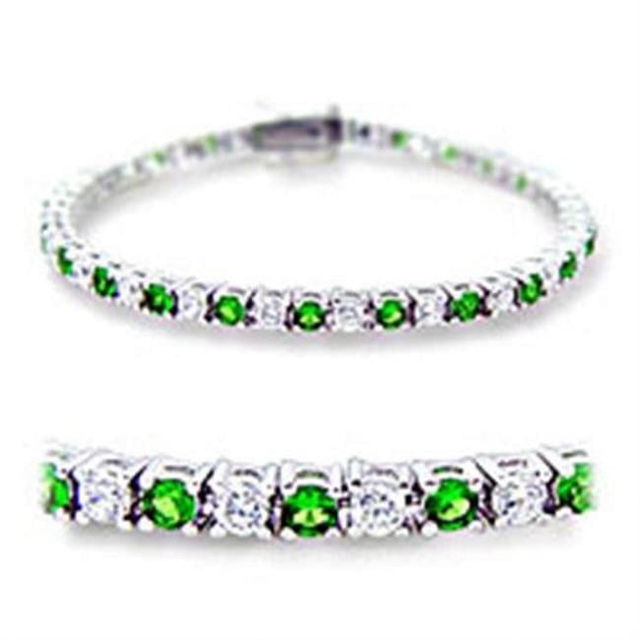 Picture of Alamode 46906-7 Women Rhodium Brass Bracelet with Synthetic in Emerald - 7 in.