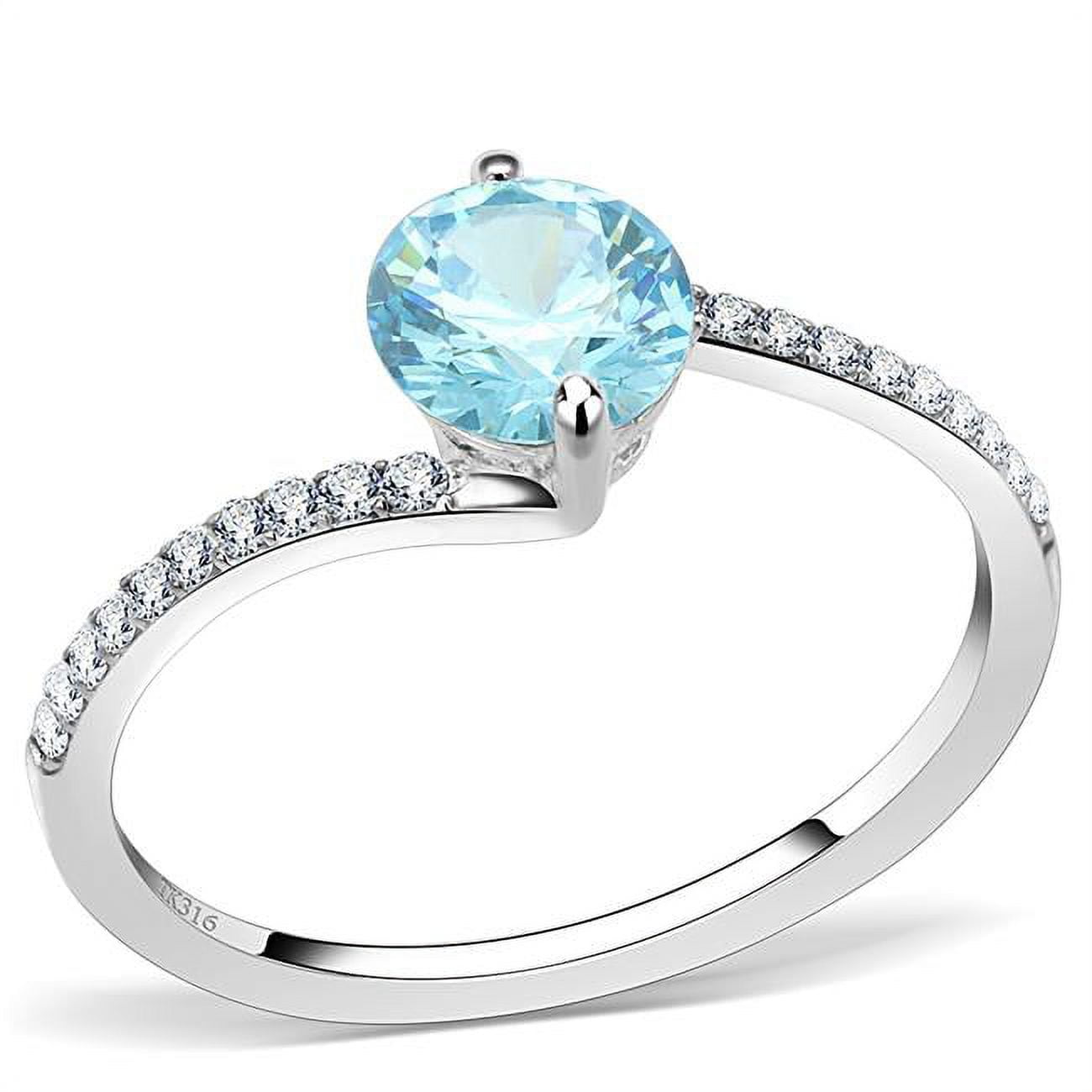 Women High Polished Stainless Steel Ring with AAA Grade CZ in Sea Blue - Size 9