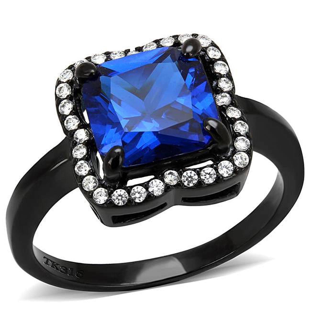 Picture of Alamode DA027-8 Women IP Black Stainless Steel Ring with Synthetic in London Blue - Size 8