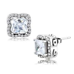 Women High Polished Stainless Steel Earrings with AAA Grade CZ in Clear