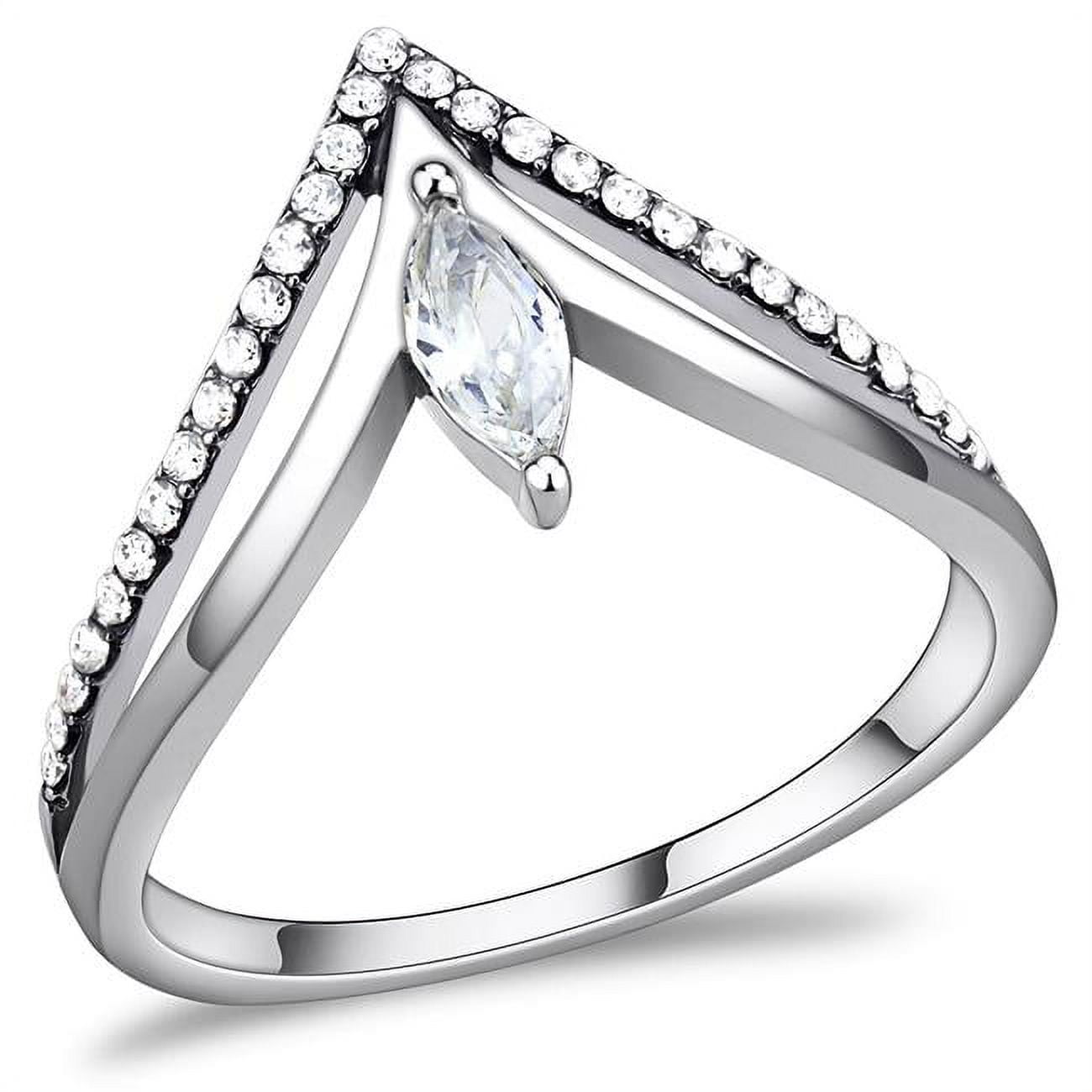 Women High Polished Stainless Steel Ring with AAA Grade CZ in Clear - Size 10