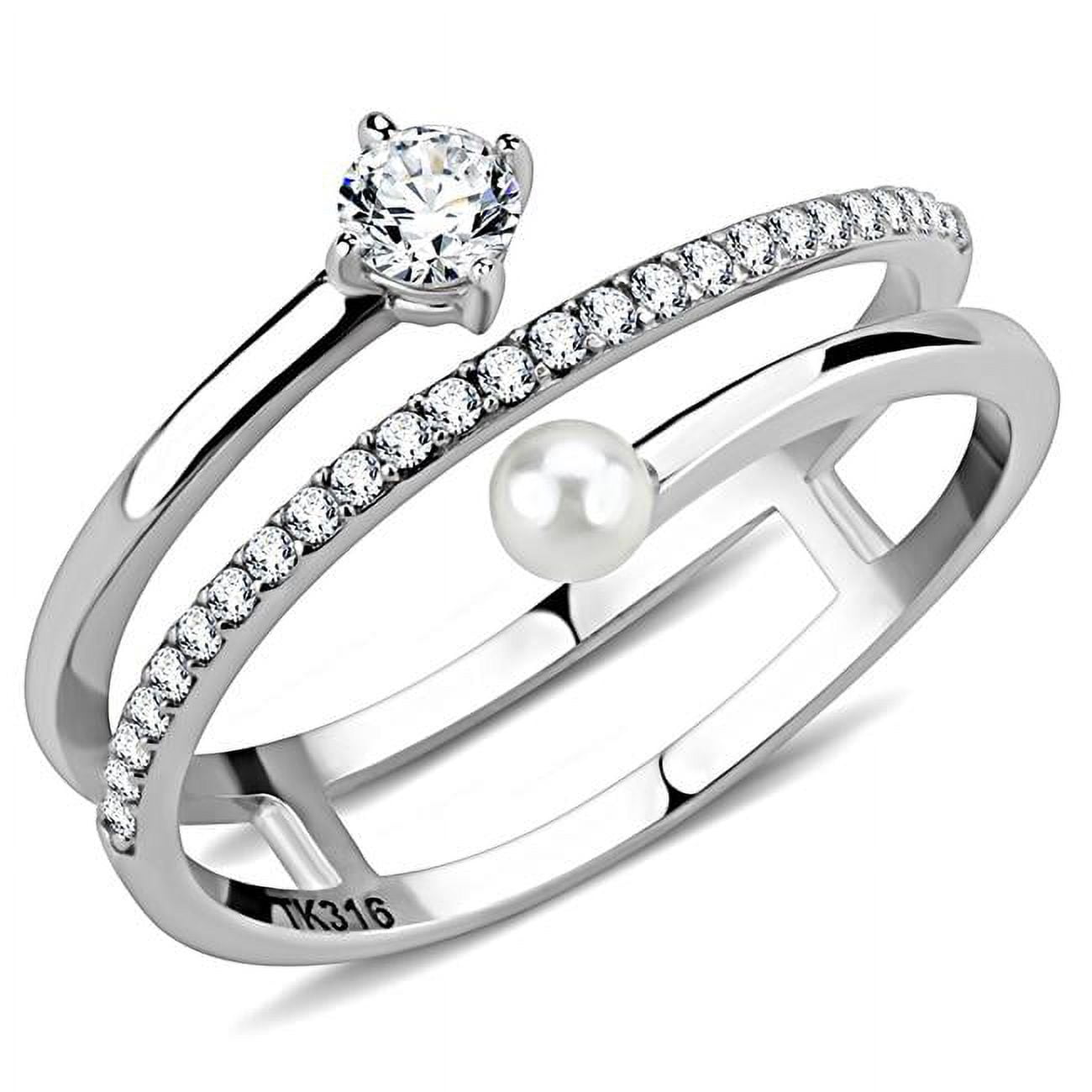 Women High Polished Stainless Steel Ring with AAA Grade CZ in Clear - Size 9