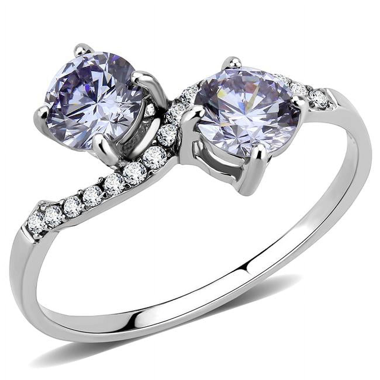 Women High Polished Stainless Steel Ring with AAA Grade CZ in Light Amethyst - Size 5