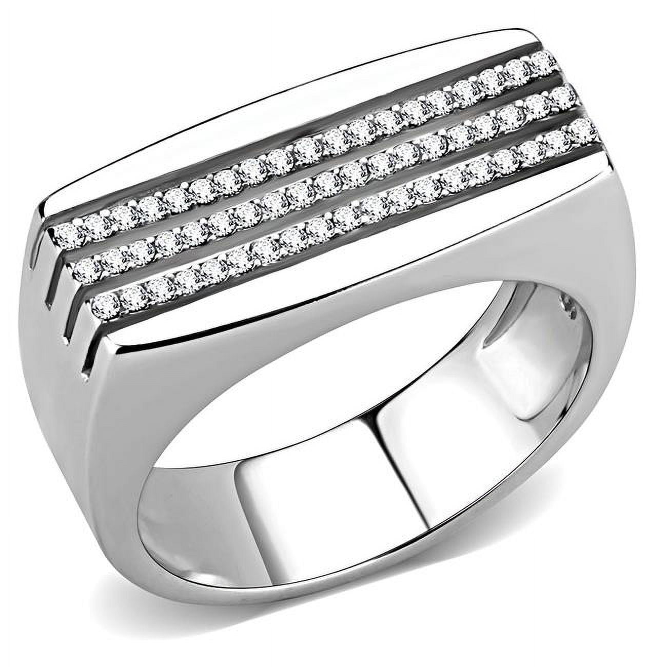 Men High Polished Stainless Steel Ring with AAA Grade CZ in Clear - Size 11
