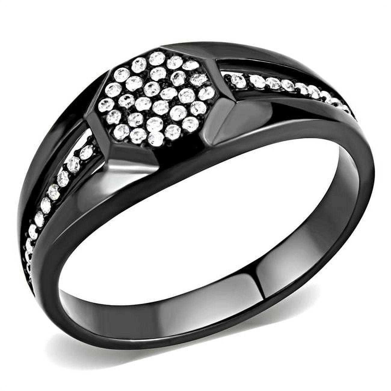 Men IP Black Stainless Steel Ring with AAA Grade CZ in Clear - Size 8