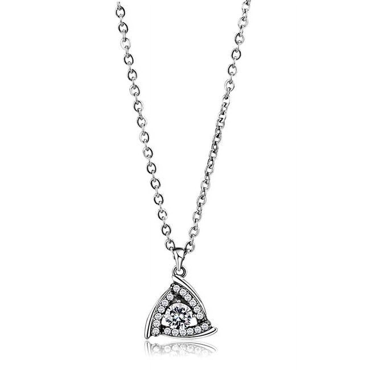 Picture of Alamode DA301-16Plus2 Women High Polished Stainless Steel Chain Pendant with AAA Grade CZ in Clear - 16 & 2 in.