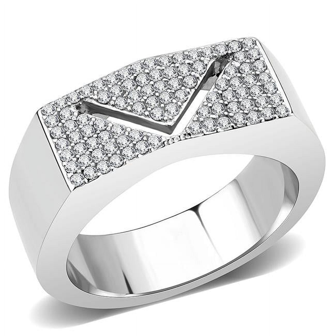 Men No Plating Stainless Steel Ring with AAA Grade CZ in Clear - Size 8